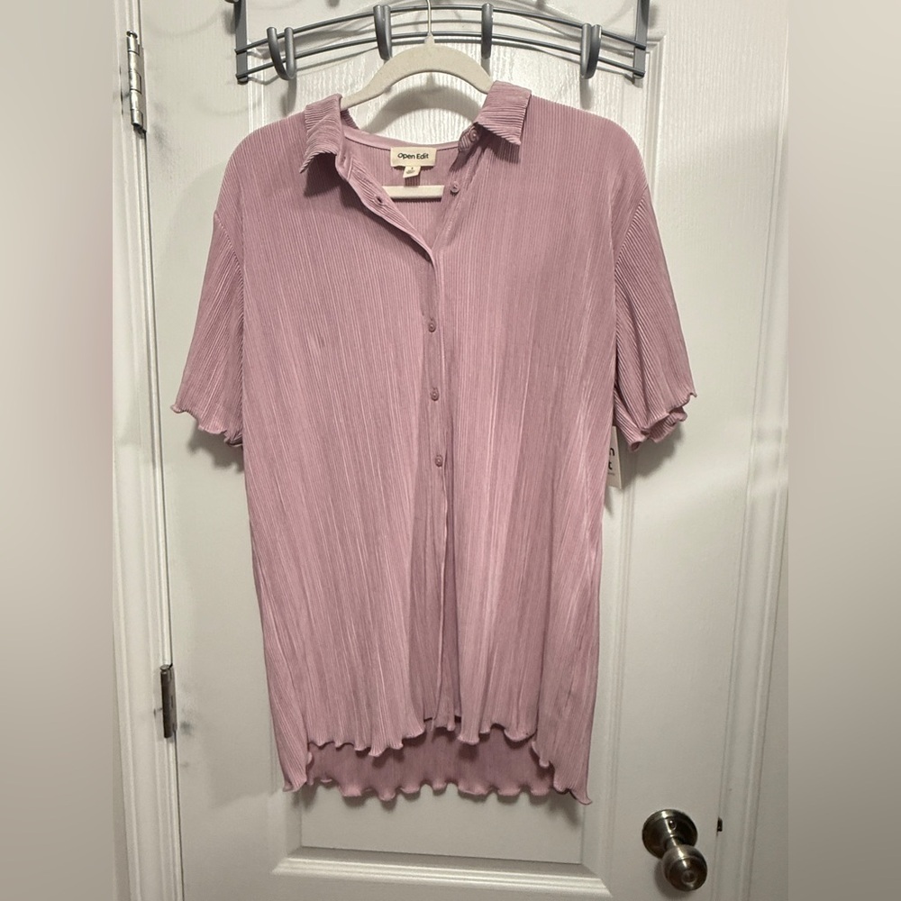 NWT Nordstrom Open Edit PLISSE button top purple women’s S oversized comfortable